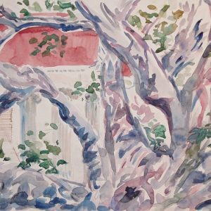 Jackson Street, Houston, Texas, watercolor 12" x 19", circa 1970s, $225