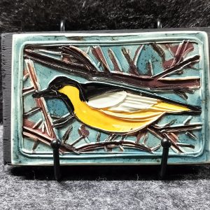 Bullocks Oriole, handmade ceramic tile, 3" x 5" mounted on board, $50